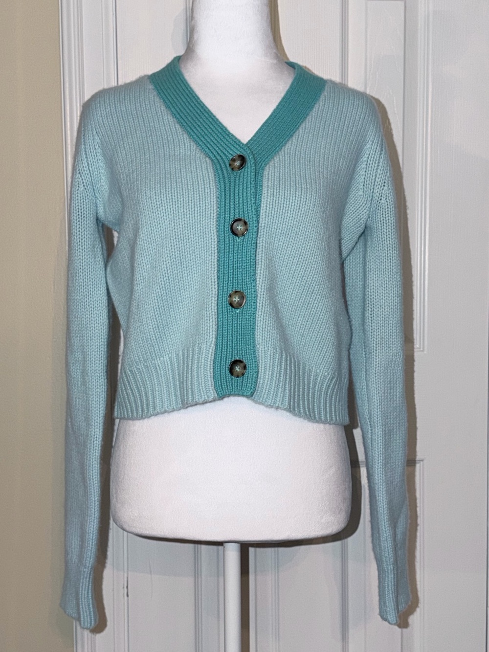La Ligne "Mini Bien Sr" Cardigan Wool/Cashmere Contrasting V-Neckline Cropped S View 2